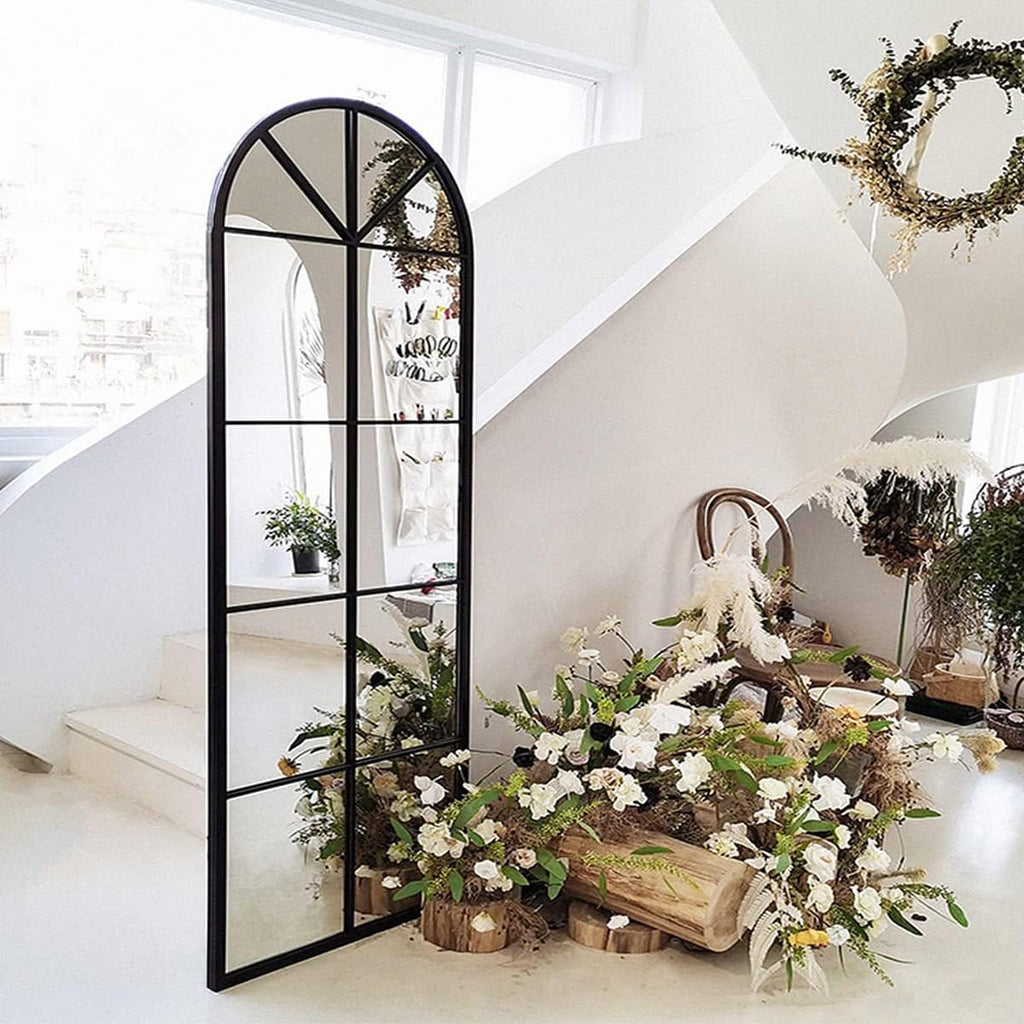 Windowpane Full Length Mirror, 56×22" Black Arch Body Wall Mirror