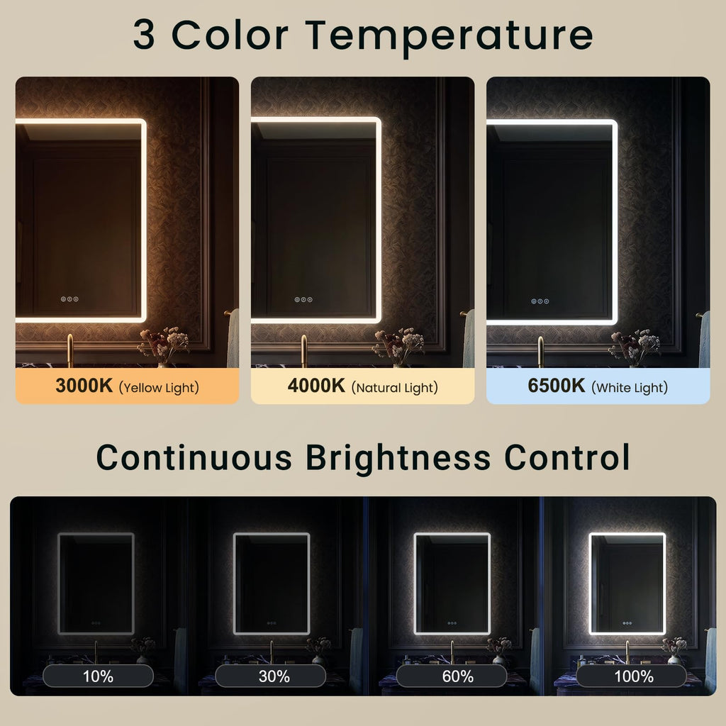 24x32 Black Left-Hinge LED Medicine Cabinet Mirror Round Corner