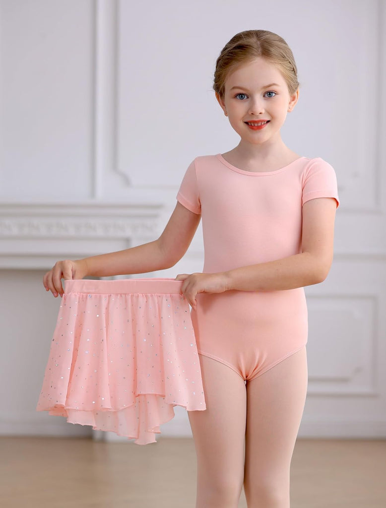 Girls Ballet Leotards Combo with Tights Skirt Removable Toddler Ballerina Dance Dresses Soft Outfit Short Sleeve