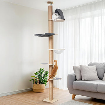 Floor to Ceiling Cat Tree, 6-10 ft, 6 Level, Grey