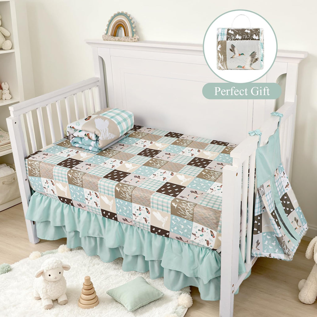 4-Piece Crib Bedding Set for Girls Boys, Baby Crib Bedding Set for Newborn & Infant, Neutral Nursery Bed Set Includes