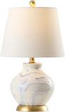 20.5" Blue/White Marbleized Ceramic Table Lamp, Contemporary Traditional Bedside Lamp, Gold Accents