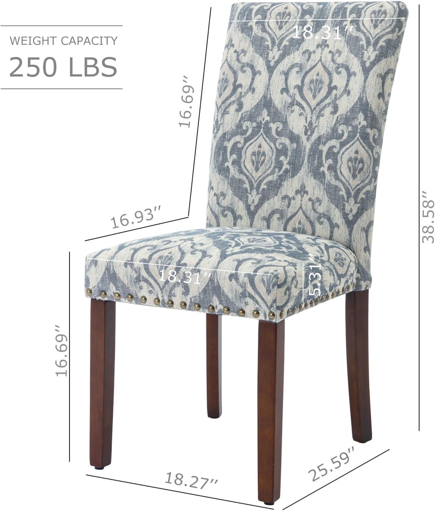 Upholstered Parsons Dining Chairs Set of 2, Fabric Dining Room Kitchen Side Chair with Nailhead Trim and Wood Legs