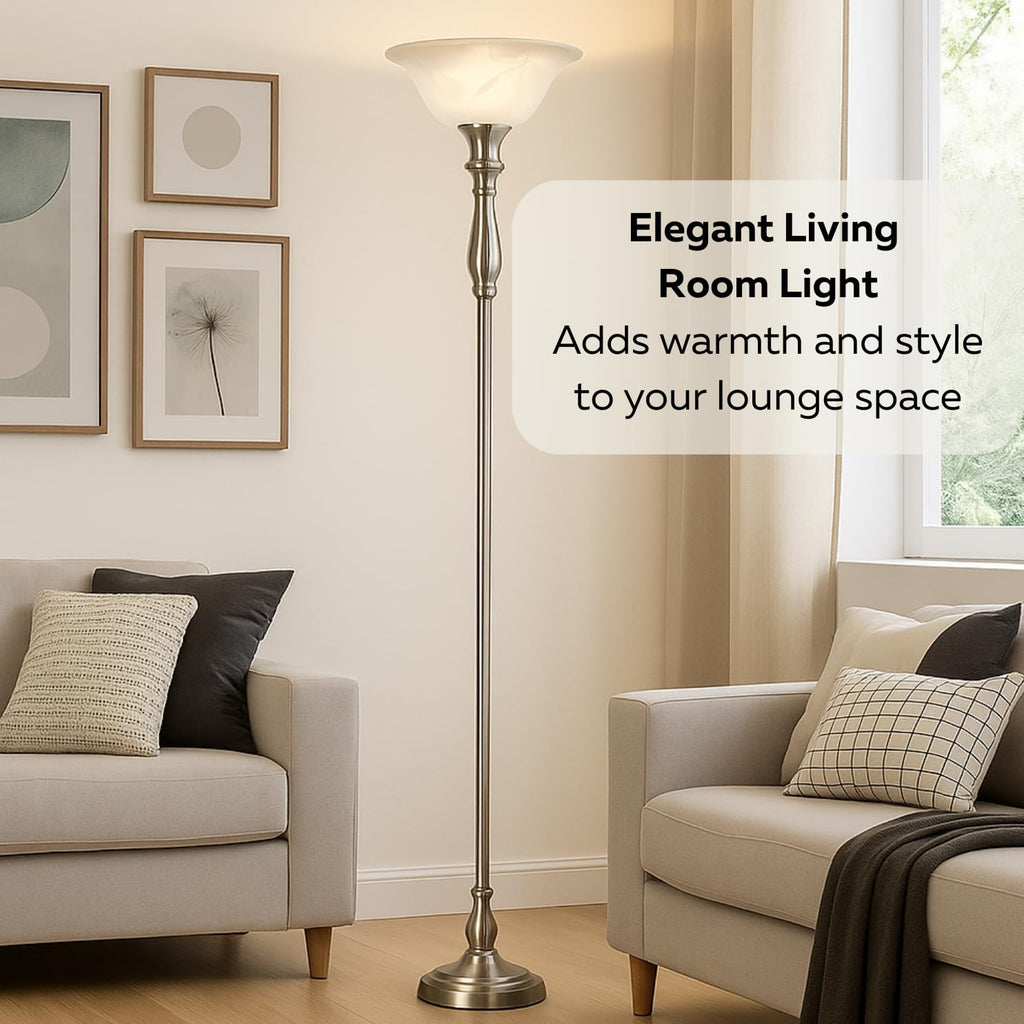 Torchiere Floor Lamp, 72", Brushed Nickel