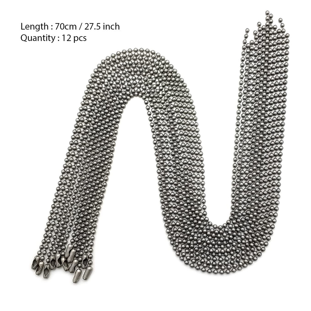 Antique Nickel Shower Curtain Hooks, 27 Inch Ball Chain Design, 12 Pack Rust-Resistant Metal Curtain Rings Rods