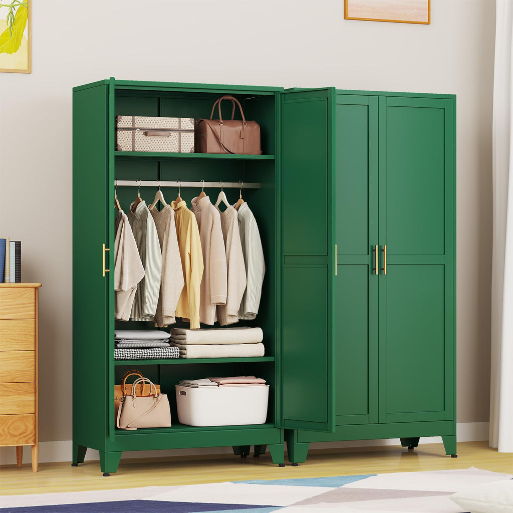 Metal Armoire Wardrobe Closet Storage Cabinet with Hanging Rod