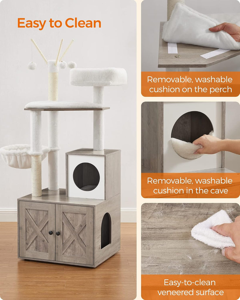 Cat Tree with Litter Box Enclosure, 59-Inch, 2-in-1 Condo