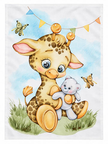 Giraffe and Teddy Bear Fabric Panel for Quilting, 30x40 in