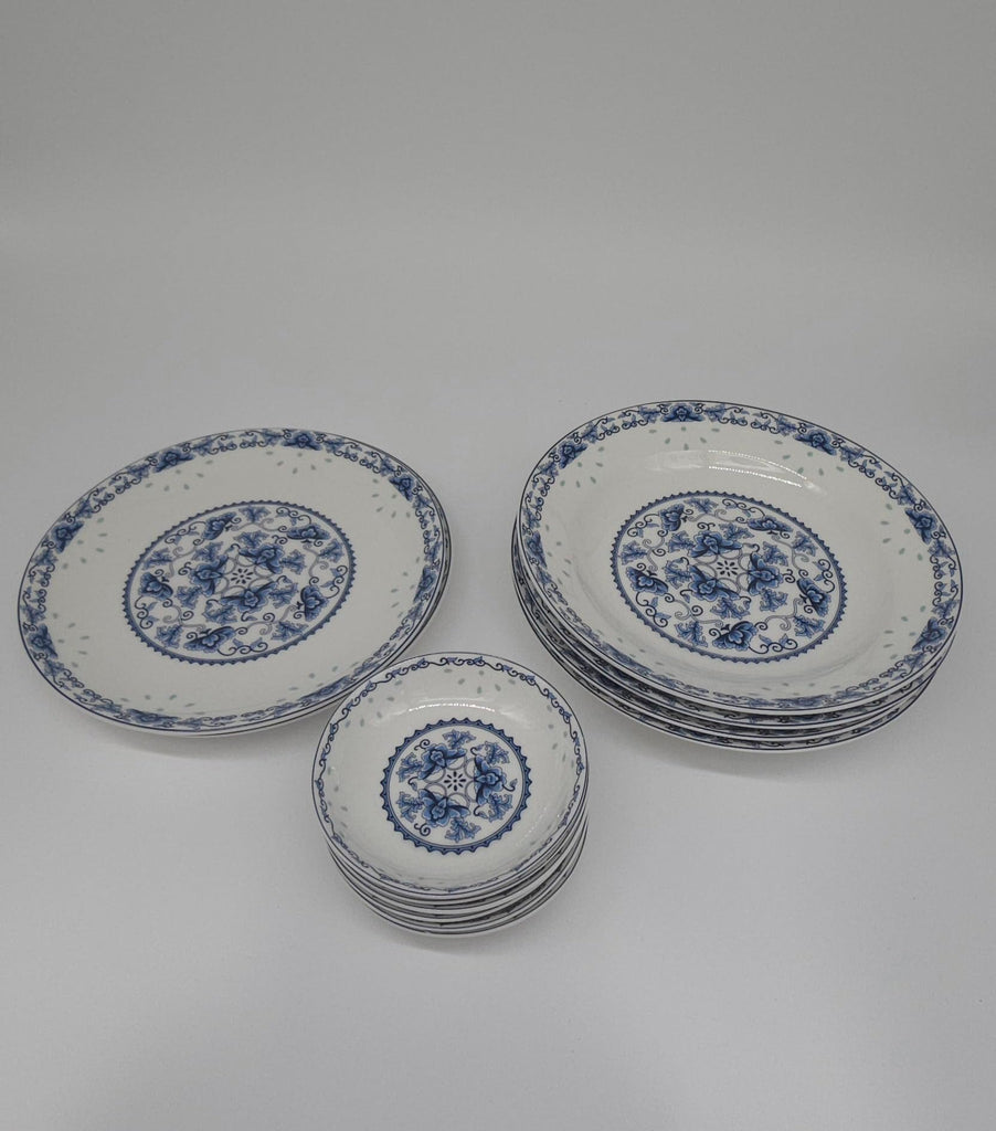 28-Piece Blue Lotus Bone China Dinnerware Set, Service for 6