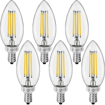 Candelabra B11 LED 4000K Cool White Light Bulbs 60W 500 Lumens, Dimmable, Filament E12 Candle, UL Listed (6 Pack)