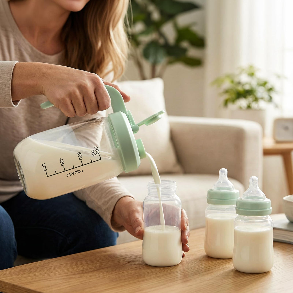 Breast Milk Pitcher 32 OZ, Heat & Cold Resistant, Sudden Temperature Safe, Fast Baby Formula Maker with Wide Mouth