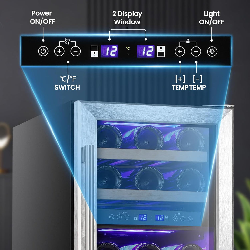 Wine Fridge 15" Wine Cooler Under Counter Beverage Refrigerator Beer Mini Fridge