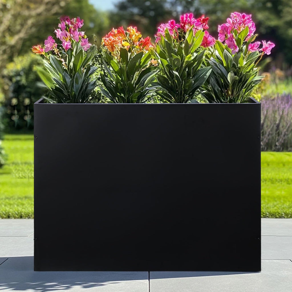 Large Metal Planter Box 32"x 12"x 24", Rectangular Modern Black Metal Planter Box Heavy Duty with Drainage Holes for