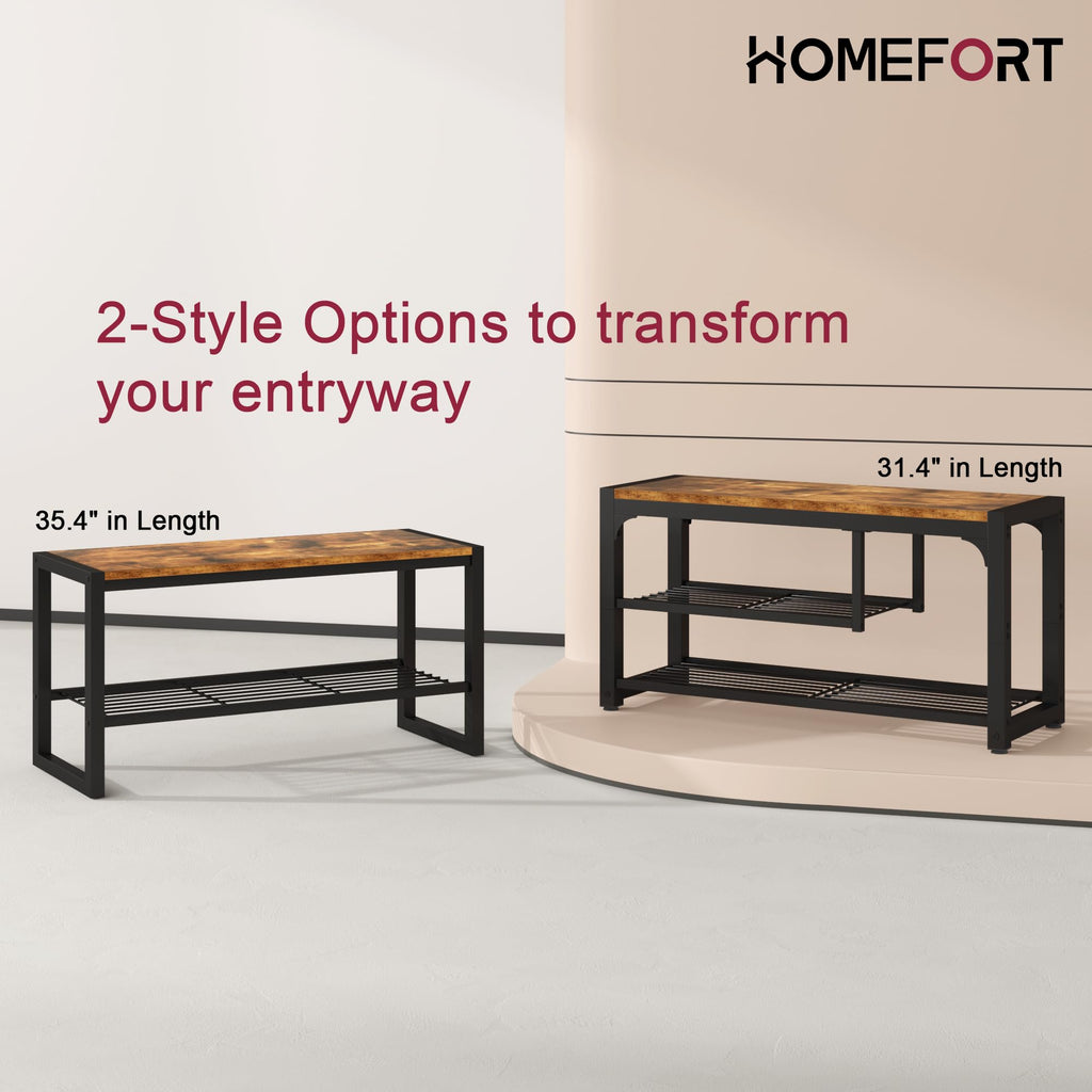 Shoe Bench, 3 Tiers Shoe Rack Bench, 31.5" Shoe Storage Bench, Retro Industrial Entry Bench with Mesh Shelves and Boot
