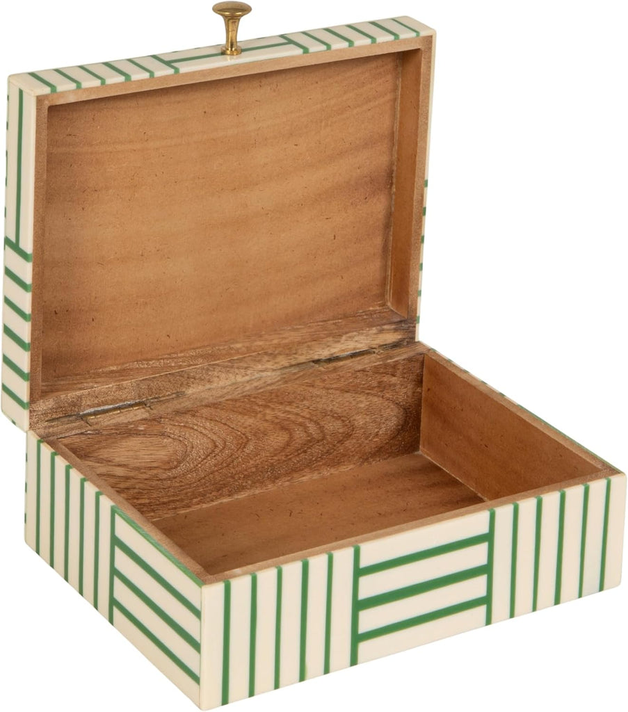 Green & White Striped Resin Storage Box