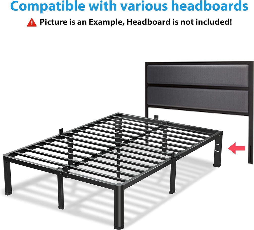 18 Inch Full Bed Frame, 3500Lbs Heavy Duty Metal Platform with Round Corner Legs Mattress Slide Stopper