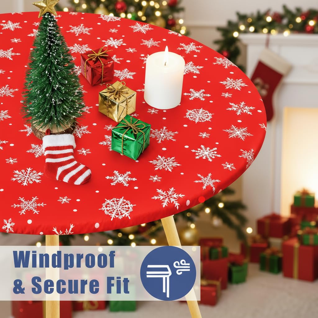 Round Spandex Christmas Fitted Tablecloth for 57"-68" Tables