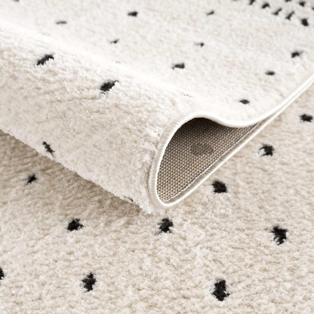 Julie Hallway, Kitchen Runner Rug - Polka Dot Border - Contemporary Minimalist Modern Scandinavian Farmhouse - High