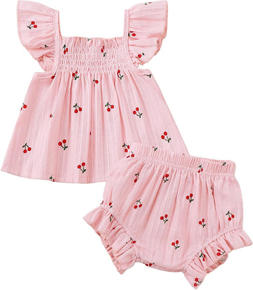 Newborn Baby Girl Summer Clothes Infant Girl Outfits Sleeveless Ruffle Top and Bloomers Shorts Set 0 3 6