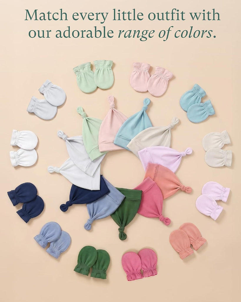 Baby Hats and Mittens Set, Bamboo Viscose Cap and Mittens 12 Pieces, 0-6 Months Infant Newborn