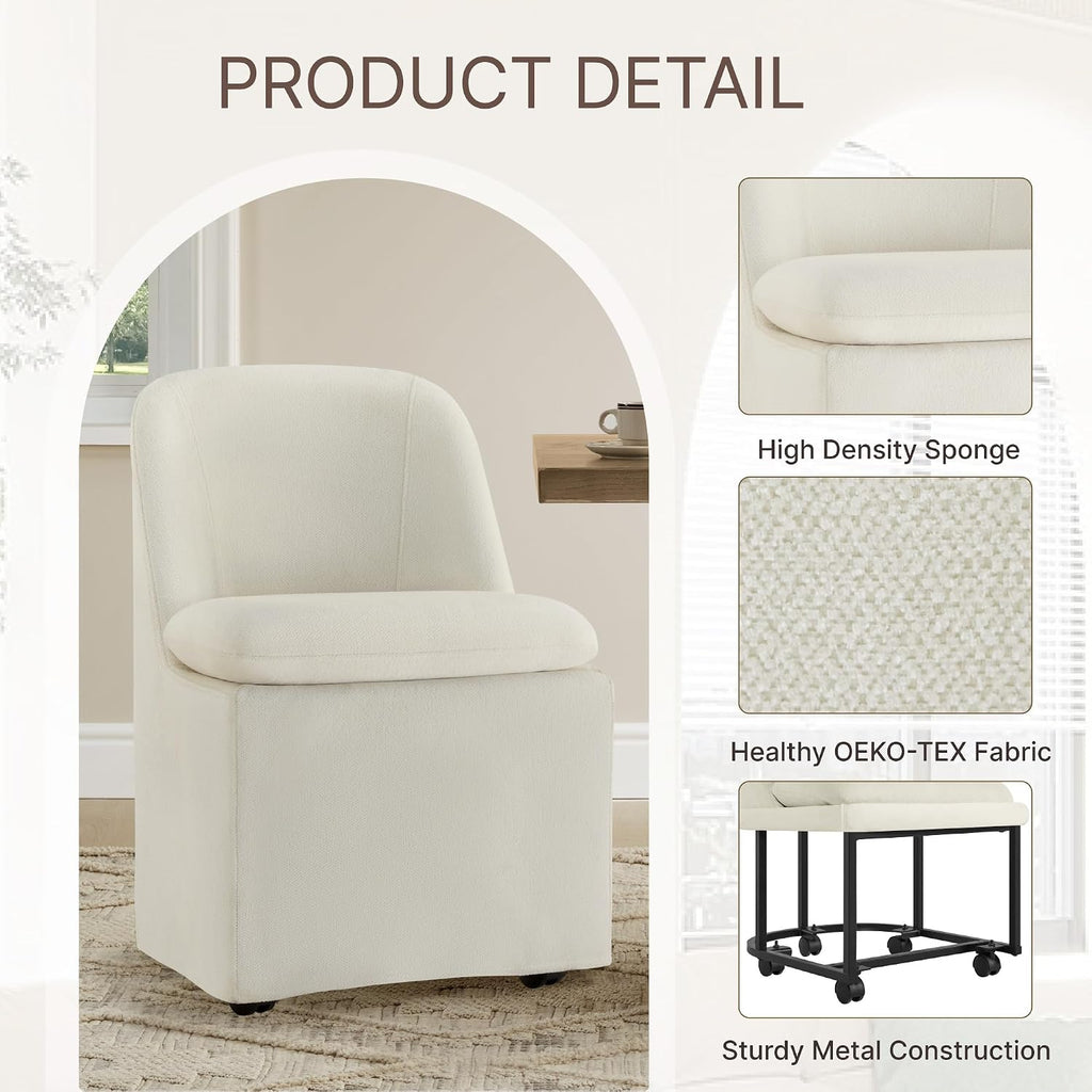 Upholstered Dining Chairs with Casters, Washable Cover Modern Dining Room Chairs with Thick Cushion & Sturdy Metal