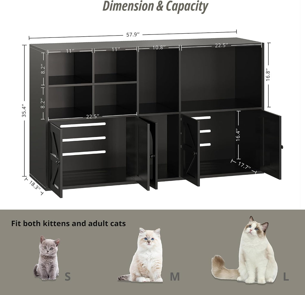 Cat Litter Box Enclosure for 2 Cats, Hidden Litter Box Furniture