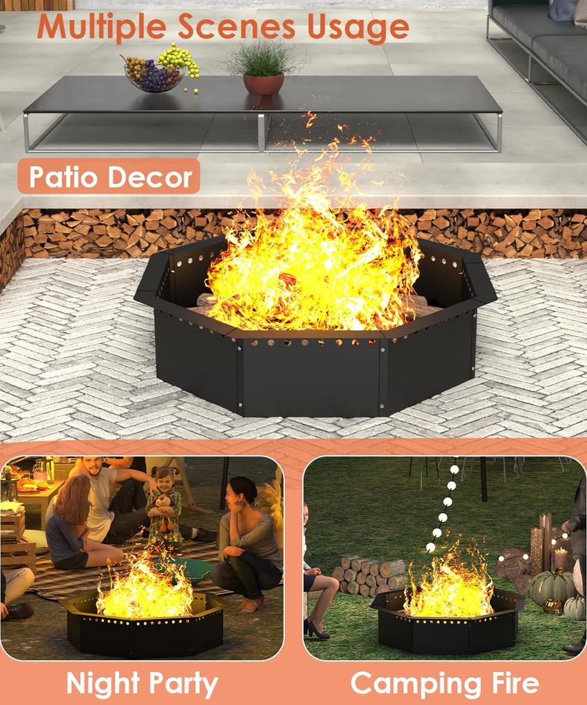 Smokeless Fire Pit Ring 32-Inch Outer 28-Inch Inner Diameter, Large Solid Steel Firepit Liner for Outside Wood
