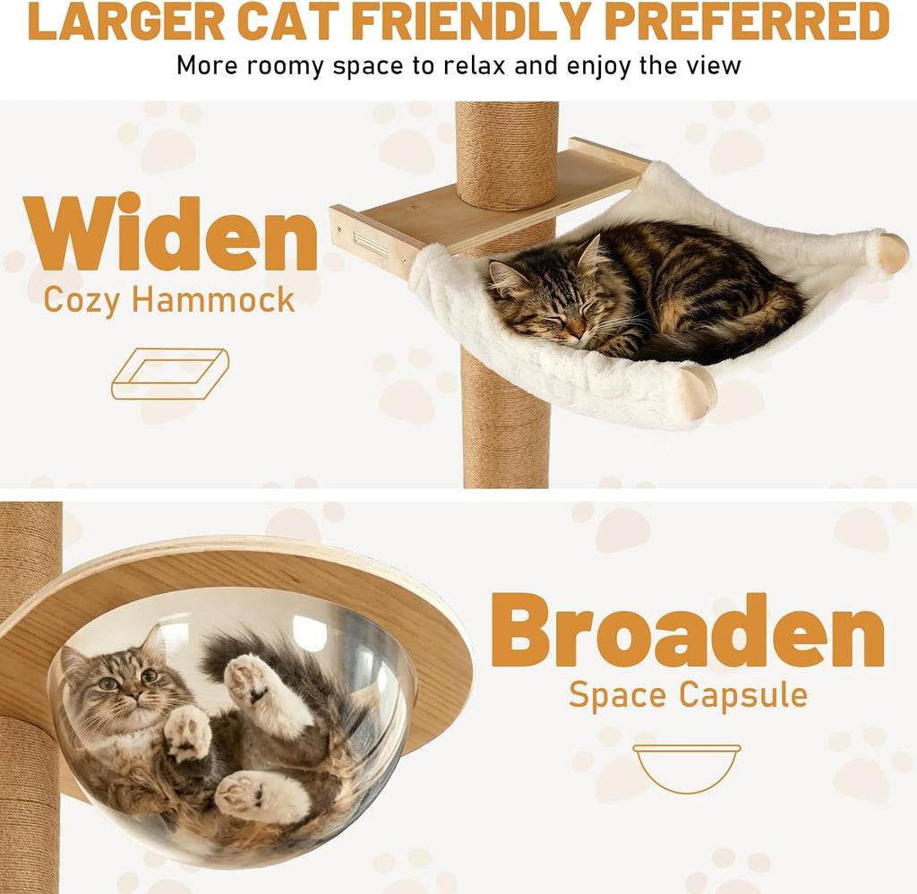 Floor to Ceiling Cat Tree, Tall Wood Pet Tower with Scratching Post