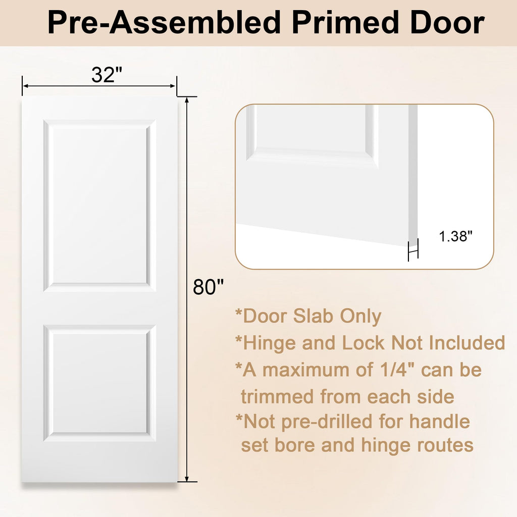 32"x80" Raised 2-Panel Square Smooth White Primed Interior Door Slab