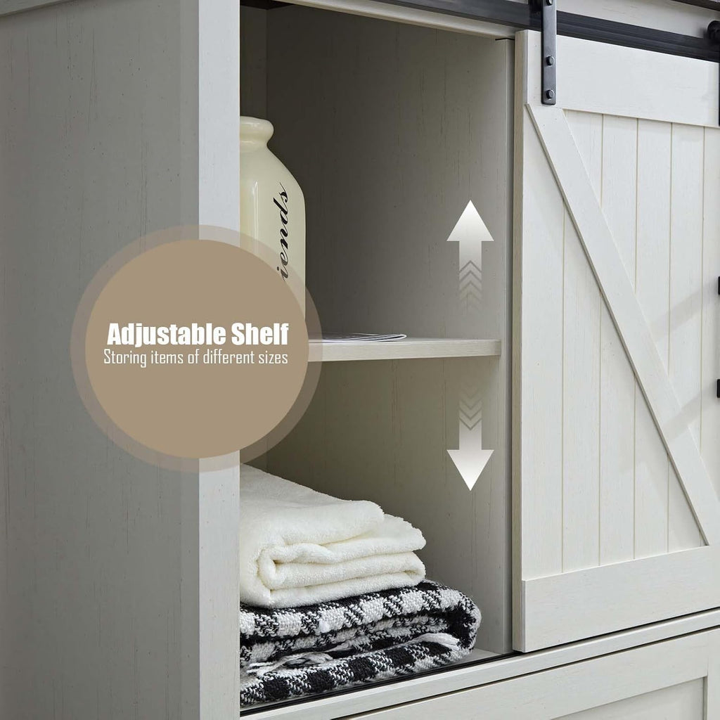 Antique White Dresser with 5 Drawers, 5 Chest of Drawers with Sliding Barn Door, Farmhouse Dresser