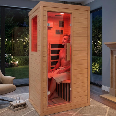 Far Infrared Sauna Room for Home Use - 1350W Natural Hemlock Indoor Personal Wooden Personal Dry Sauna with Rapid
