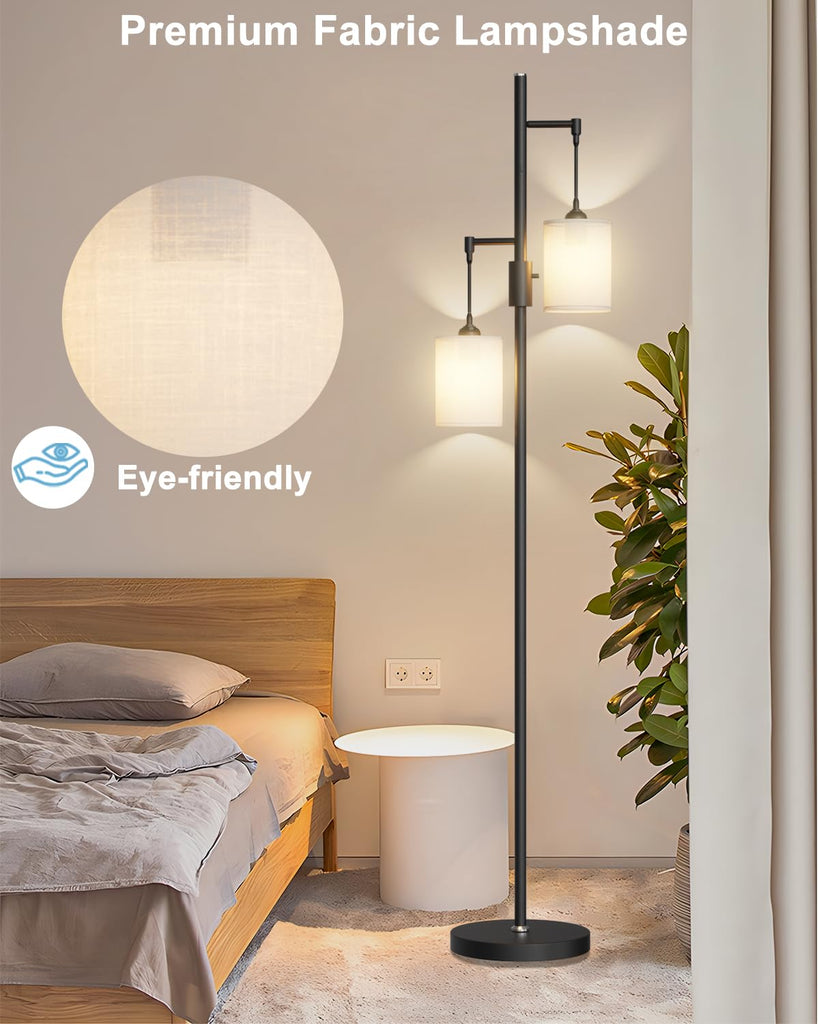 Black Floor Lamp, Industrial 2-Light Floor Lamps