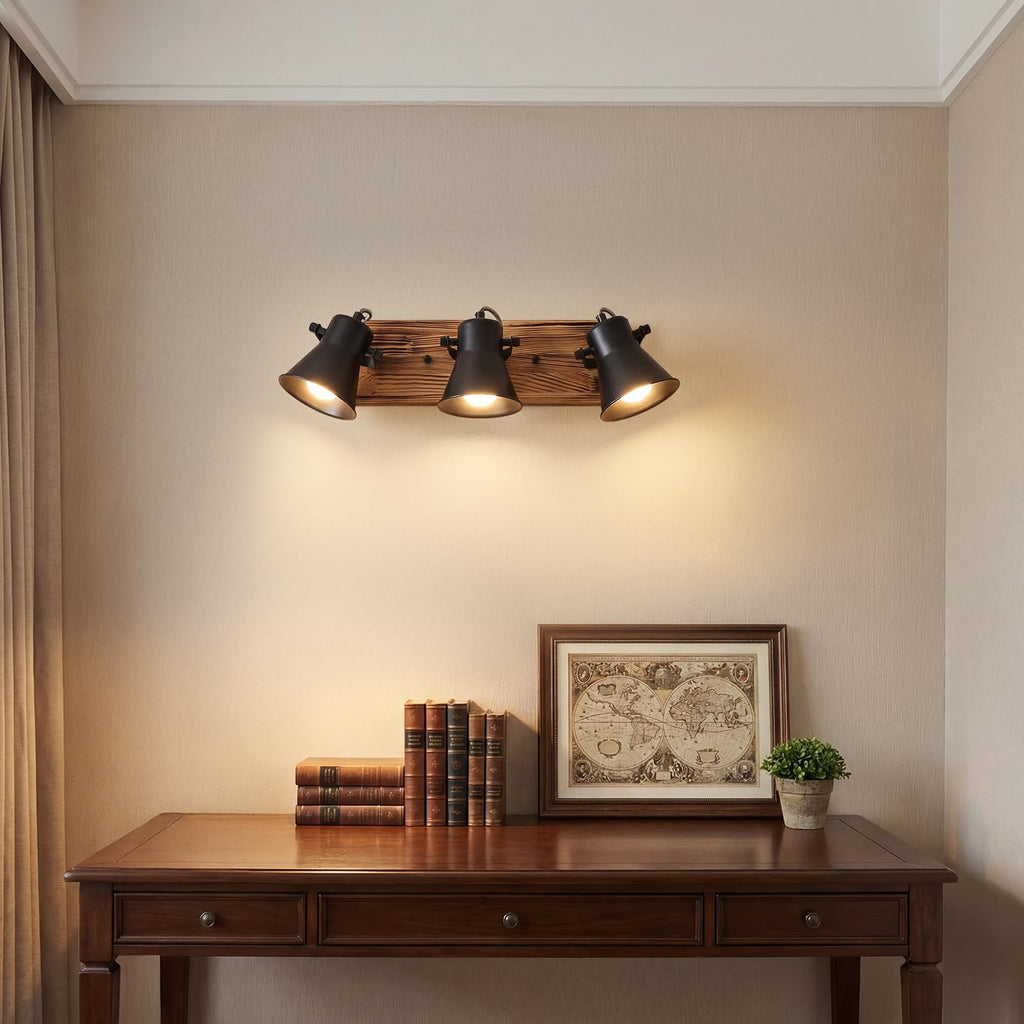 3-Light Track Lighting Kit, Wood Semi Flush Mount Ceiling Light with 3 Rotatable Heads - Modern Farmhouse Kitchen