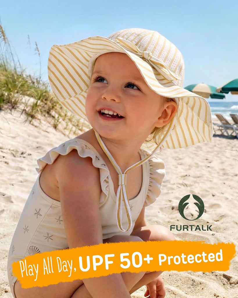 3 Pack Baby Sun Hat Toddler Beach Hat Girls UPF 50+ Wide Brim Infant Kids Summer Adjustable Sun Protection