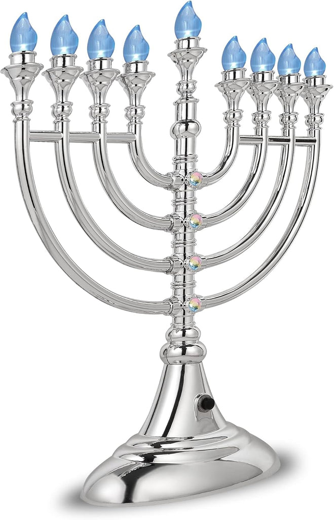 Traditional LED Electric Hanukkah - Battery or USB Powered, Includes Micro USB Cable (Metallic Silver, 6) - Set of 6