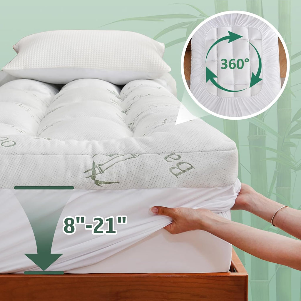 3 Inch King Mattress Topper, Breathable Bamboo Viscose Air Layer | Cooling Memory Foam Mattress Topper for Back Pain