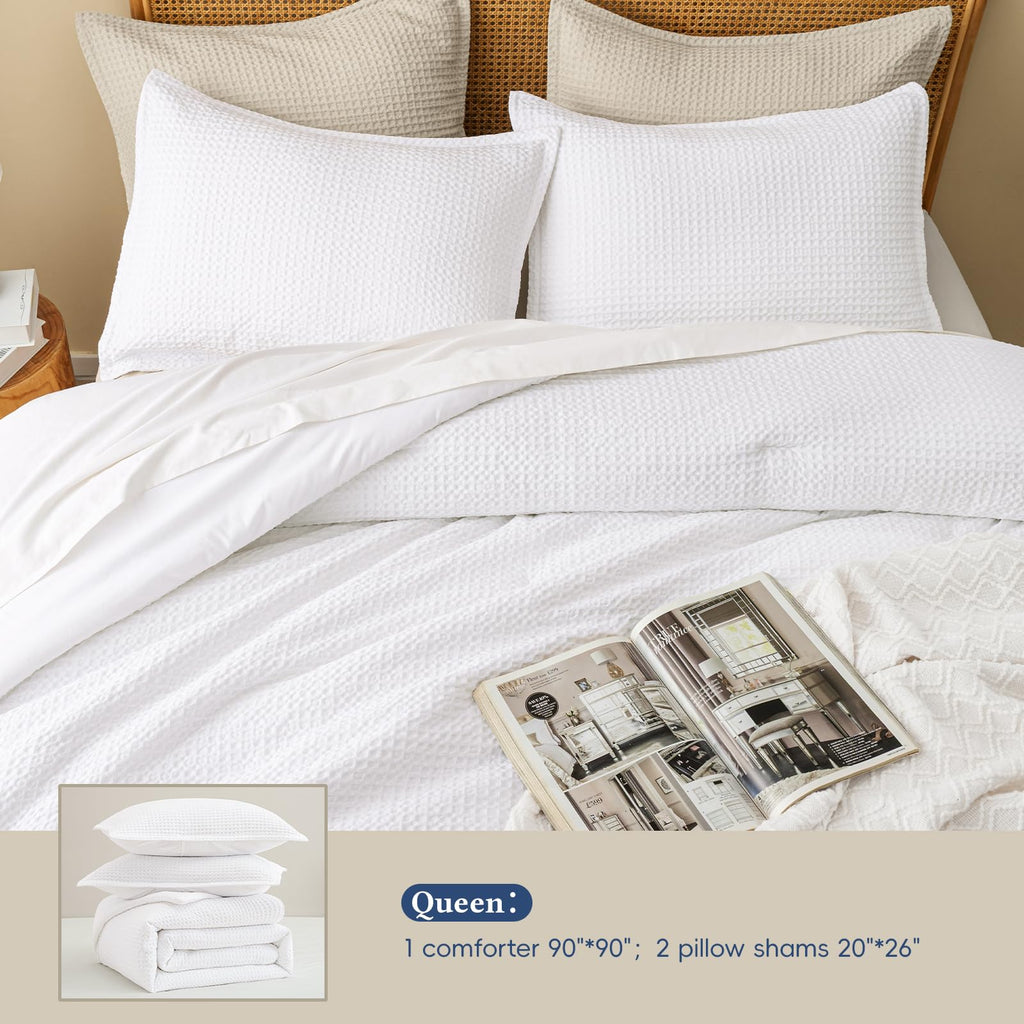 Textured Summer Waffle Weave Comforter Set, White