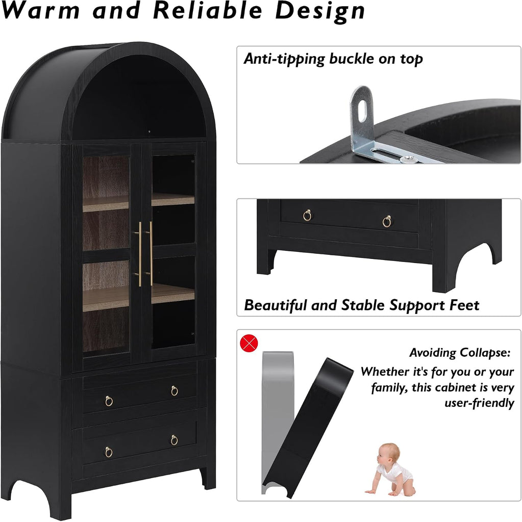 Arched Curio Cabinet with Glass Doors 4 Tier Display Cabinet with 2 Dr
