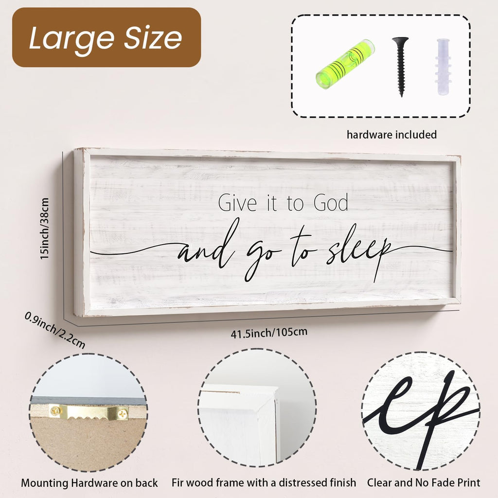 Give It to God and Go to Sleep Sign Framed Large 41''×15'' Above Bed Wall Decor Farmhouse Wall Decor Guest Room Decor