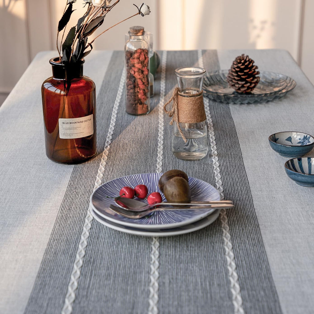 Tablecloth, Embroidered Waterproof Table Cloth Cotton Linen Wrinkle Free Anti-Fading Tablecloths Was