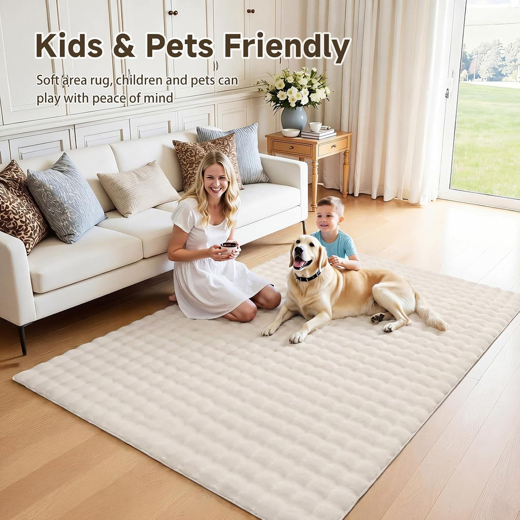 Area Rugs, Fluffy Faux Fur Bedroom Rug, Cream