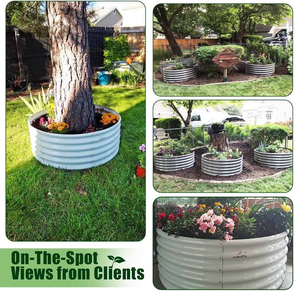 Anleolife 2-Pack 4ft x 18in Round Raised Garden Beds, Quartz Grey | Two Complete 4ft Circular Beds Create Separate