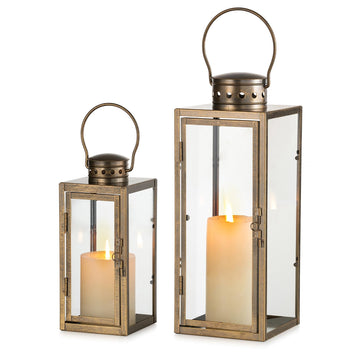 Vintage Lanterns Decorative Outdoor, 9.5" & 13.8" Set of 2 Lantern