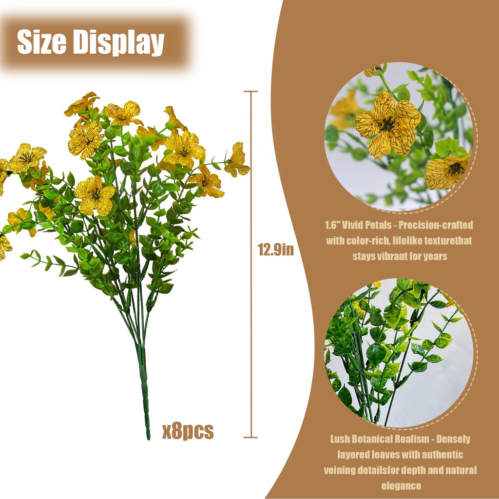 Artificial Fall Mums Outdoor Flowers, UV Resistant Faux Autumn Daisy Plants, Fake Orange Chrysanthemum Bush for Front