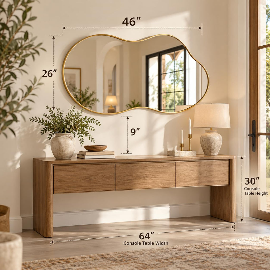 Irregular wall Mirror 26"x46" Gold Asymmetrical Mirror