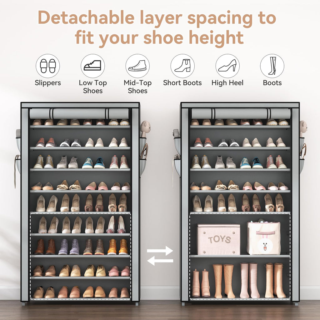 Shoe Rack with Covers 10 Tier Tall Shoe Rack Organizer Large Capacity Shoe Shelf Storage 40 Pairs Space Saving Free