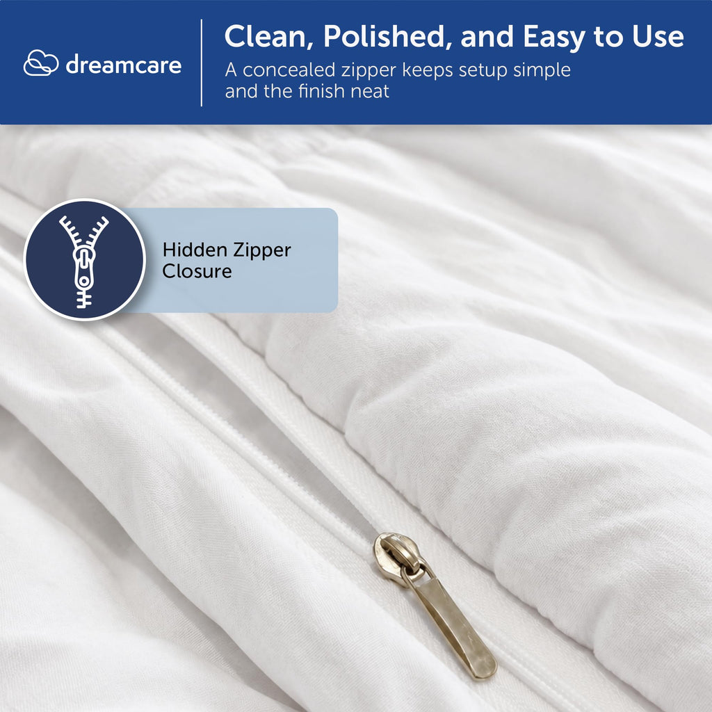 White Duvet Cover - Hidden Zipper with 8 Internal Ties, 3pc