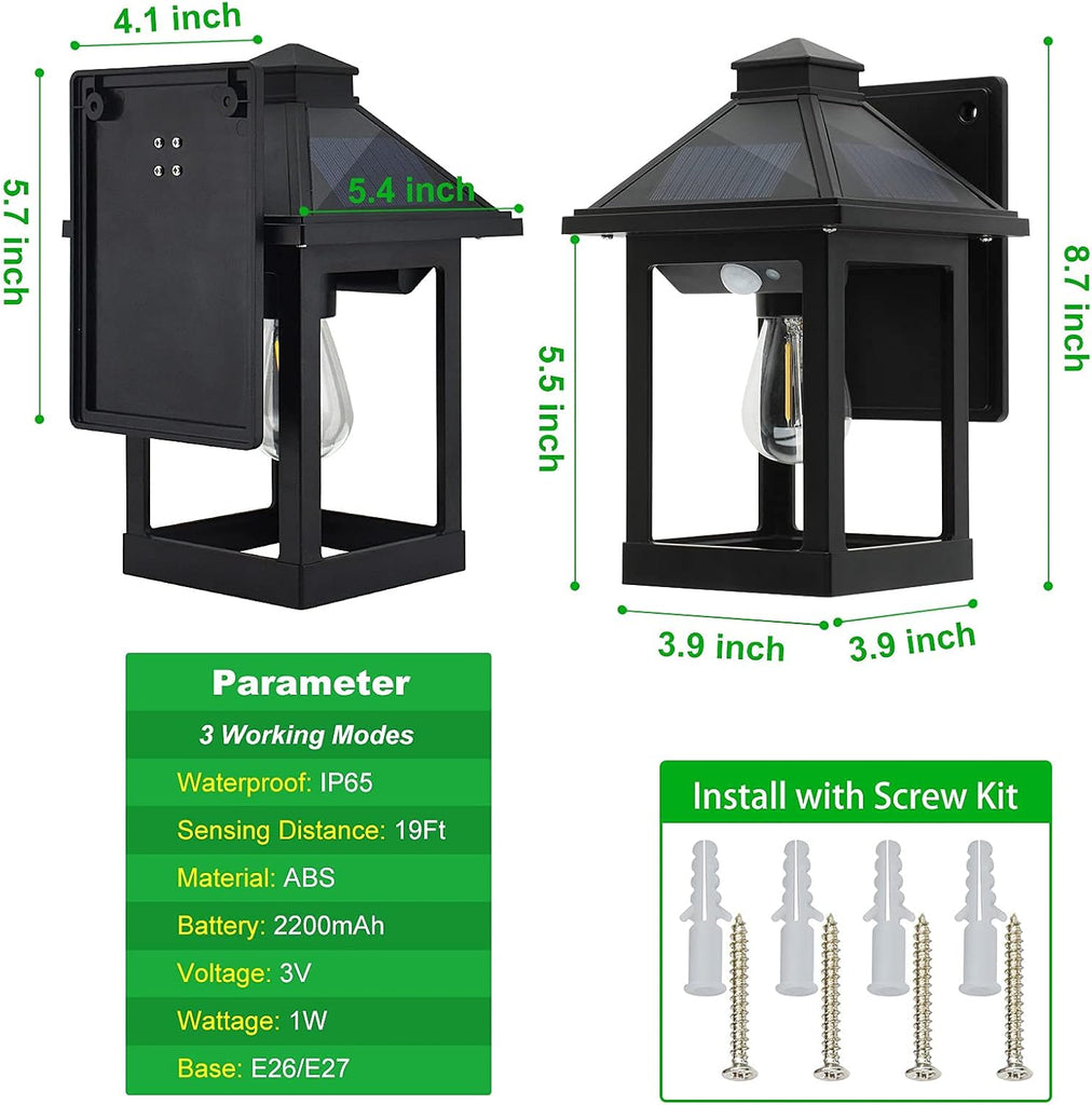 2 Pack Solar Wall Lanterns Outdoor with 3 Modes, Dusk to Dawn Motion Sensor LED Sconce Lights IP65 Waterproof
