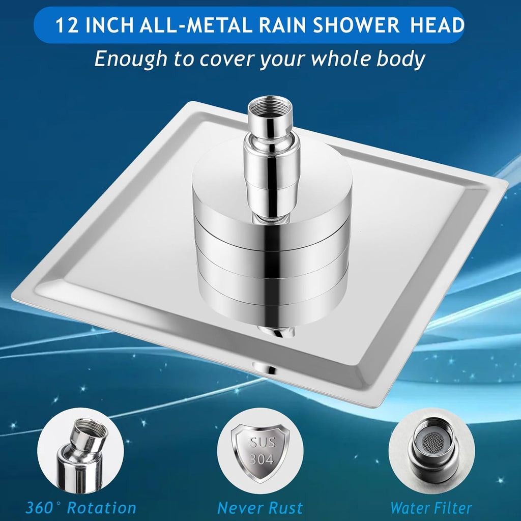 Rain Shower Head with Filtered - High Flow Large Rainfall Shower Heads Made of Stainless Steel