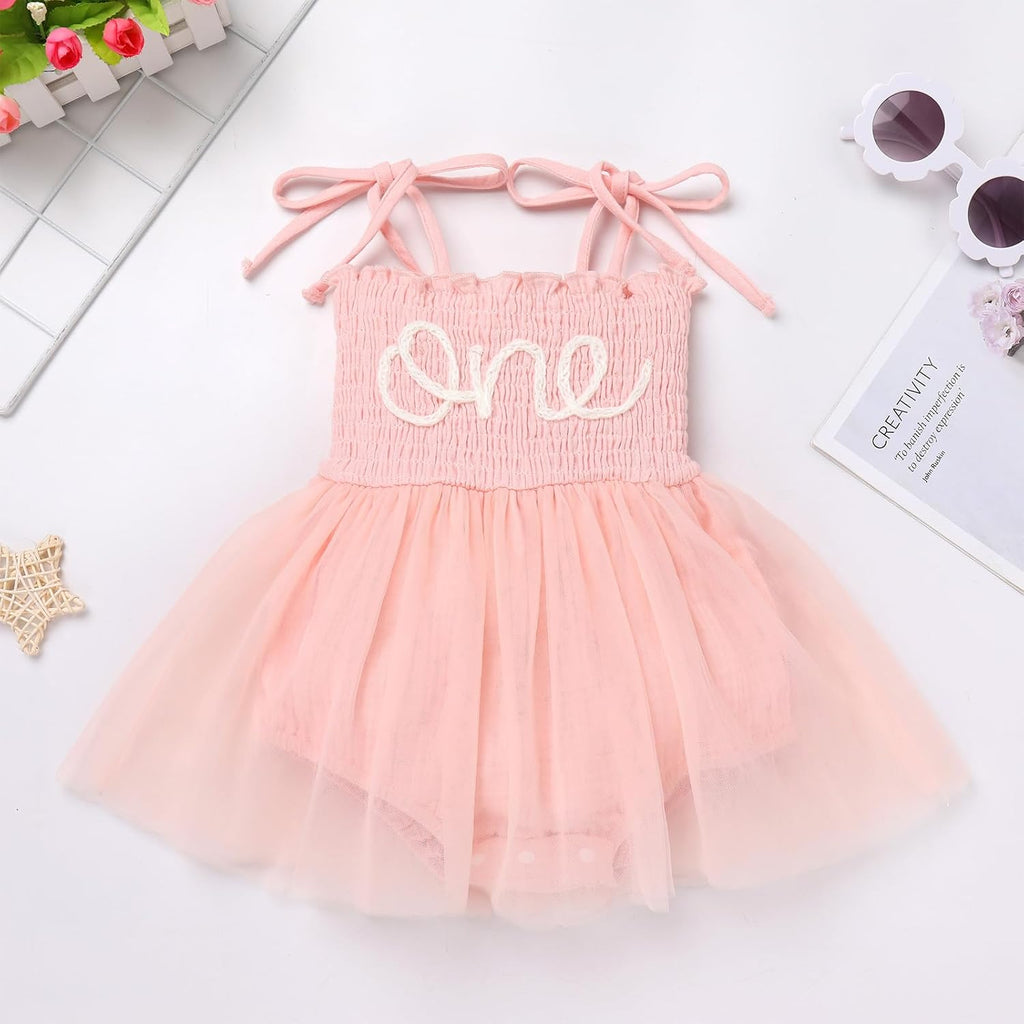 Baby 1st Birthday Girl Outfit Cotton ONE Printed Sleeveless Tutu Jumpsuit Romper Dress Headband 2pcs Summer Clothes